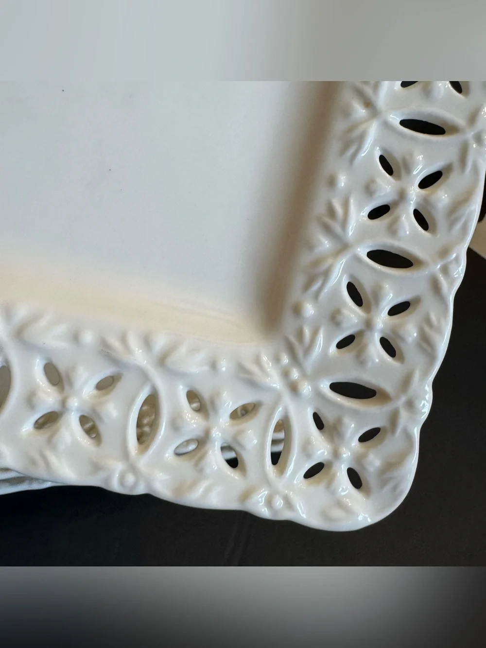 LOT of 3 L. Godinger &  Co. Square Desert Plates Ivory Lace Cut Out 8" - Picture 15 of 16